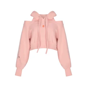 Açık Omuzlu Crop Top Hoodie