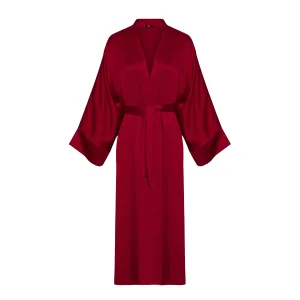 Leos Uzun Krep Saten Kuşaklı Kimono
