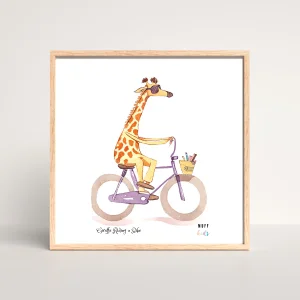 Free Friends Giraffe Ride A Bike No:1 Art Print Çocuk Odası Posteri