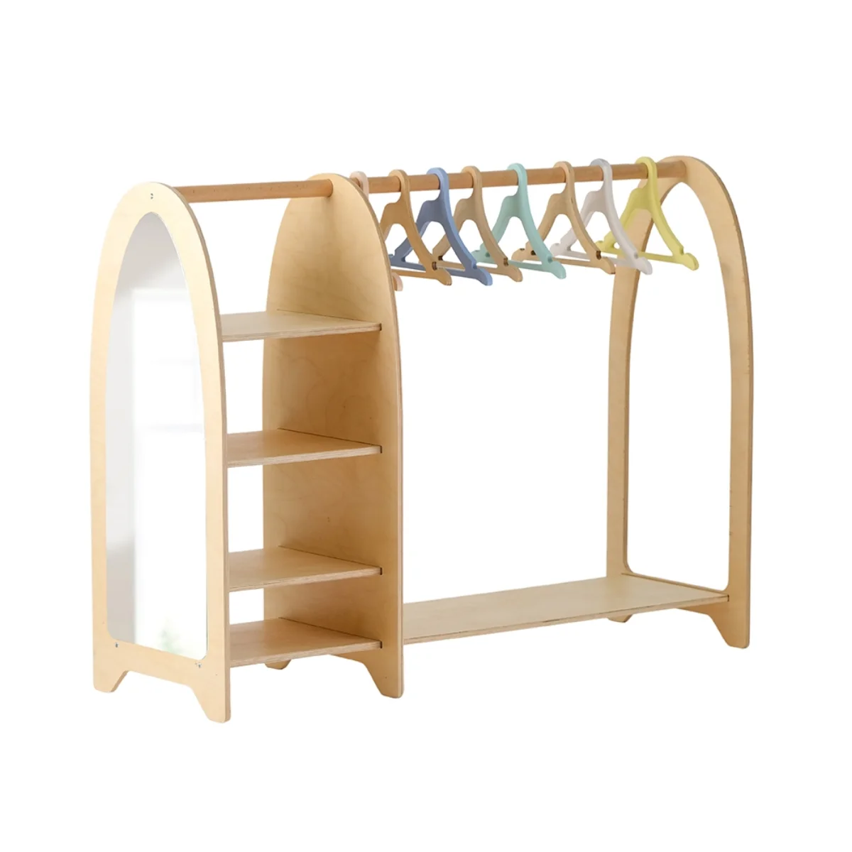 Montessori Doğal Ahşap Aynalı Çocuk Dolabı image 1