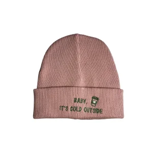 Baby, It's Cold Outside Pembe Kışlık Nakışlı Yumuşak Triko Bere
