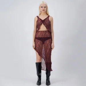 Feeling Clouds Yüksek Bel Uzun Yumuşak Dantel Transparan Etek Ve Üst - Pareo , Plaj Giyim , Bikini Üstü
