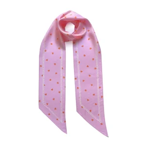 Tiny Hearts Silk Neck Scarf Long Pink