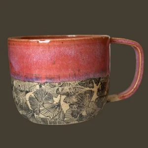Ginkgo Biloba Dekal Baskılı El Yapımı  Stoneware Kupa