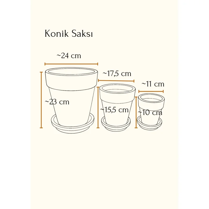 Terracotta Konik Saksı + Tabak image 3