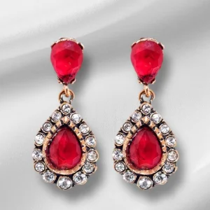Swarovski Kırmızı Damla Küpe