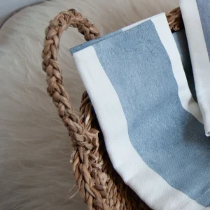 Blue Wide Striped Linen Napkin: 4 Set