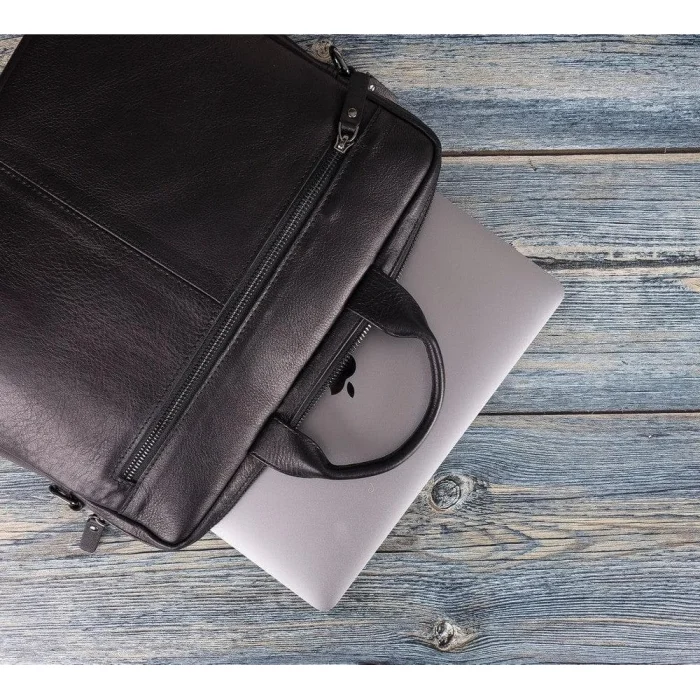 Bloomurban Shield 16" Siyah Deri Laptop / Macbook Çantası image 4
