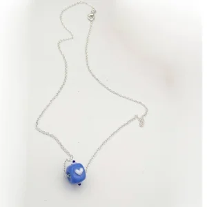 Heart Amulet Square Red Bead Silver Necklace