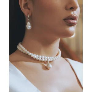 The Duchess Pearl Set: Double Pearl Collar With Baroque and Pearl Earrings