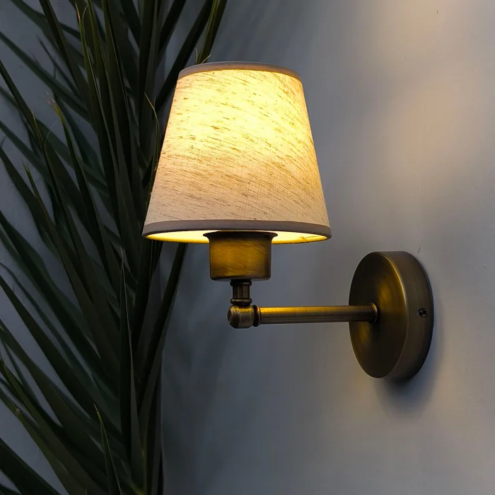 Vintage Gold Duvar Apliği - Keten Kumaş Başlıklı Jüt Biyeli Mini Glow image 3