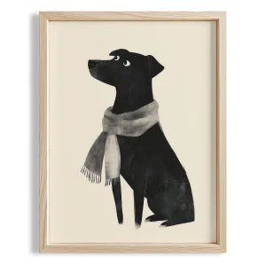 Atkılı Siyah Köpek -  Çocuk Odası Ahşap Duvar Tablosu