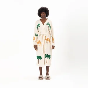 Müslin Kimono Burj Khalifa Baskılı Desenli Bornoz Kaftan Sabahlık