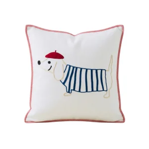 Mösyö, 100% Raw Linen Cushion Cover With Duchshund Embroidery