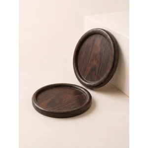 Braise Rundo Brown/Black Wooden Coaster Set of 2