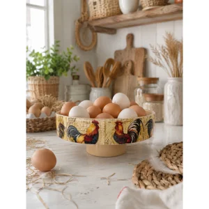Farmhouse Horoz Desenli Naturel Ayaklı Sunumluk