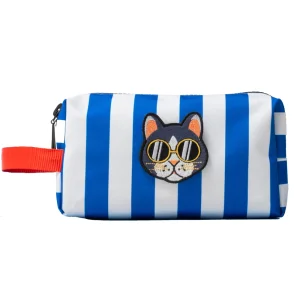 Mavi Beyaz Çizgili Kedi Patchli Mini Çanta