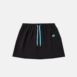 Lowkey Ocean Nakışlı Ayarlanabilir Siyah Mini Etek