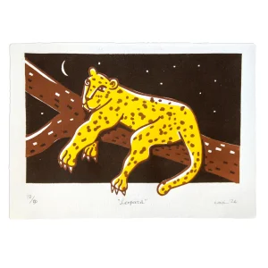 Leopard Linol Baskı Çerçevesiz Tablo