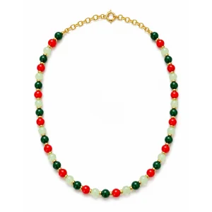 Capri Gold Natural Stone Necklace - Green Quartz - Red Agate - Green Agate