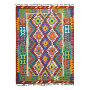 Afgan Çok Renkli El Dokuma Yün Kilim