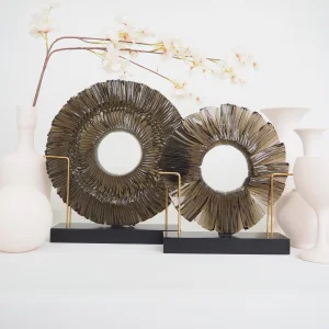 Glassic Bronz El Yapımı Füzyon Cam Disk Heykel 2'li Set Bronz-Kahverengi