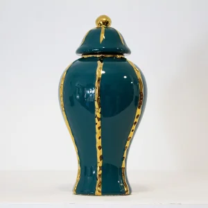 Petrol Green Decorative Ginger Jar with Gold Details