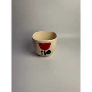Kırmızı Çiçekli El Yapımı Seramik Espresso Kupa