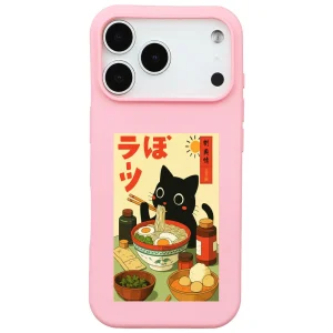 Black Cat Tasarımlı Pembe Silikon Telefon Kılıfı
