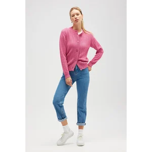 Zoey Mini Kabartma Örgülü Pembe Hırka