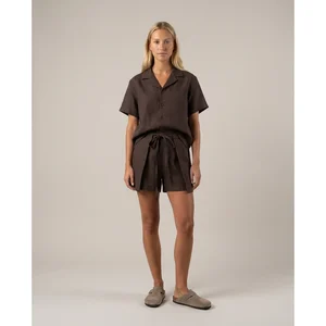 Unisex Keten Koyu Kahve Gömlek