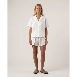 Ekru-Beyaz Keten Unisex Gömlek