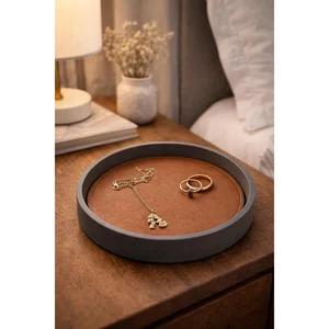Concrete Jewelry Tray with Genuine Leather Base Taba