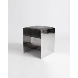 Scobel Stainless Steel - Black Genuine Leather Pouf