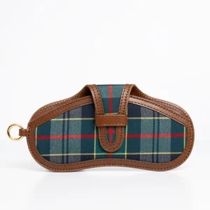 I-box Hakiki Deri & İngiliz Tartan Lacivert-Kahve Gözlük Kılıfı