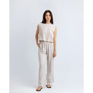 Double Paça Bej-Siyah Straight Fit Pantolon
