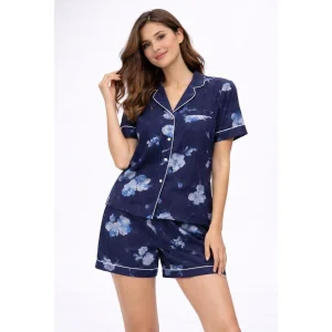Çiçekli Hera Lacivert Şortlu Pijama Takım